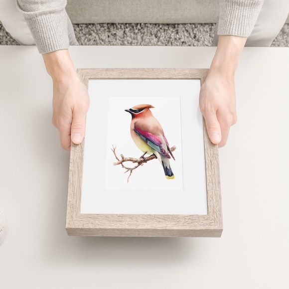 Watercolor Cedar Waxwing Bird Portrait Wall Art Print, Unframed - Vibrant Nature - Picture 6 of 7